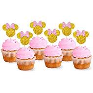 Pink And Gold Glitter Minnie Inspired Cupcake Toppers...